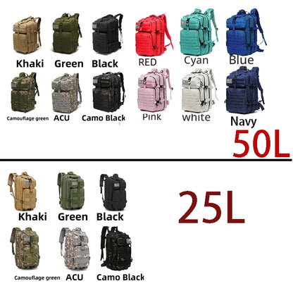 25L/50L 1000D Nylon Waterproof Trekking Fishing Hunting Bag Backpack Outdoor Rucksacks Tactical Sports Camping Hiking